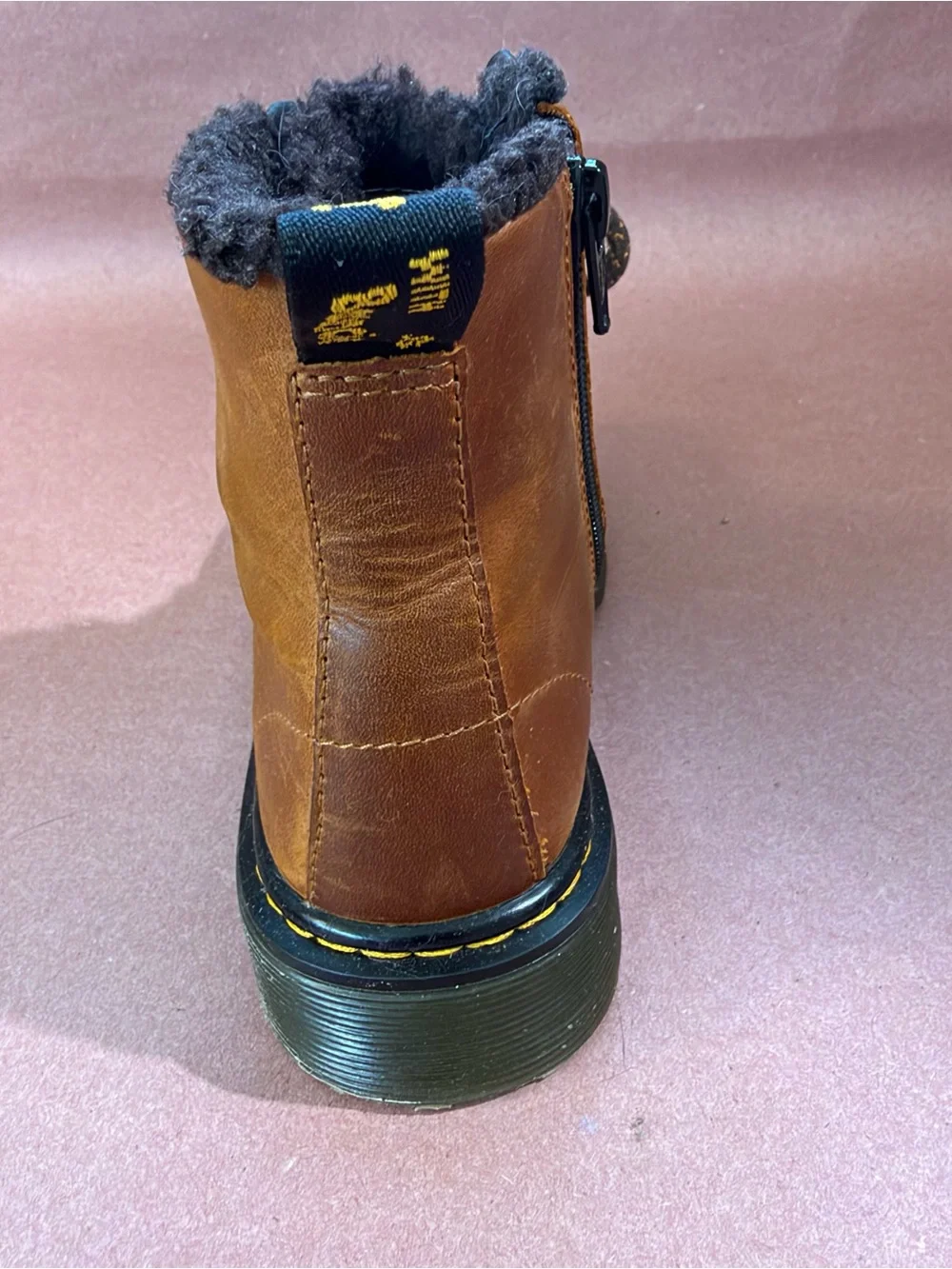 Dr. Martens 1460 Serena Brown Leather Lace-Up Faux Fur-Lined Boots Kids Size 1